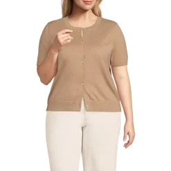 Women's Cotton Short Sleeve Crew Neck Cardigan Sweater