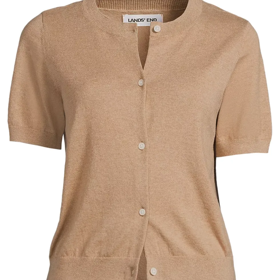 Women's Cotton Short Sleeve Crew Neck Cardigan Sweater