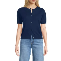 Women's Cotton Short Sleeve Crew Neck Cardigan Sweater