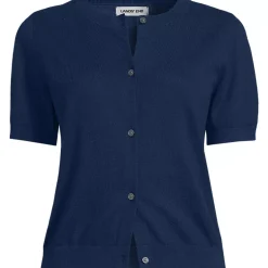 Women's Cotton Short Sleeve Crew Neck Cardigan Sweater