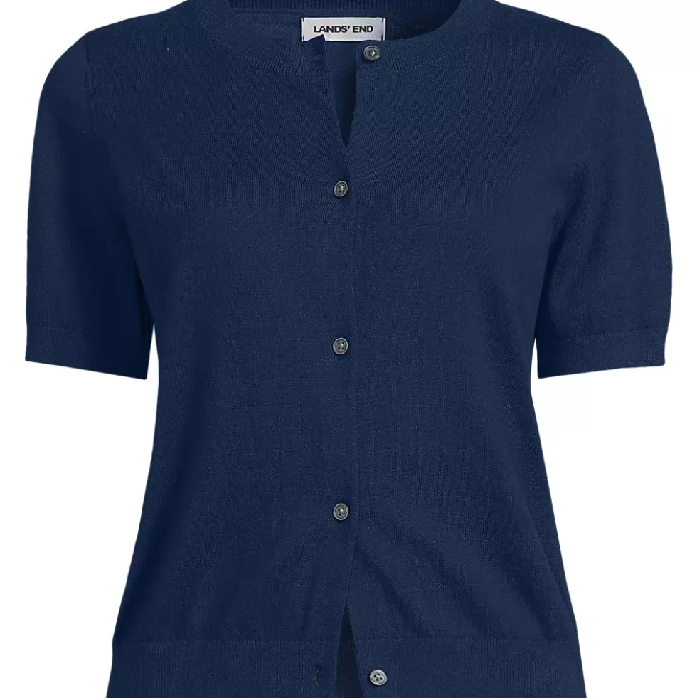 Women's Cotton Short Sleeve Crew Neck Cardigan Sweater