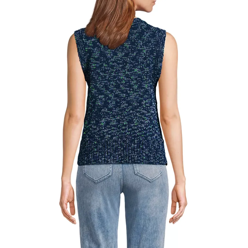 Women's Cotton Tweed Textured Crewneck Vest Sweater