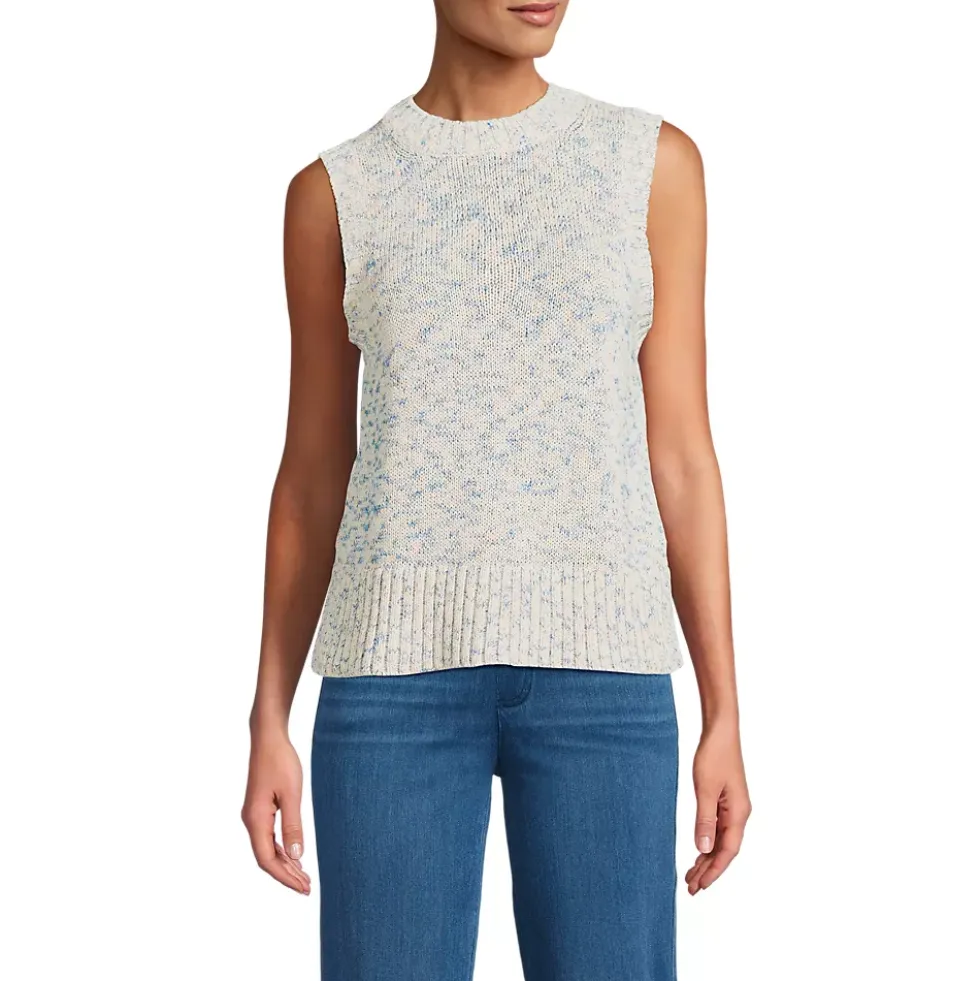 Women's Cotton Tweed Textured Crewneck Vest Sweater