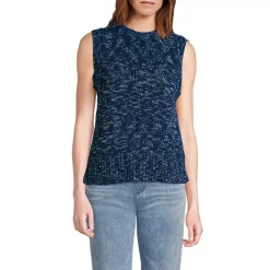 Women's Cotton Tweed Textured Crewneck Vest Sweater