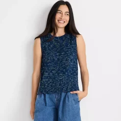 Women's Cotton Tweed Textured Crewneck Vest Sweater