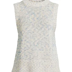 Women's Cotton Tweed Textured Crewneck Vest Sweater