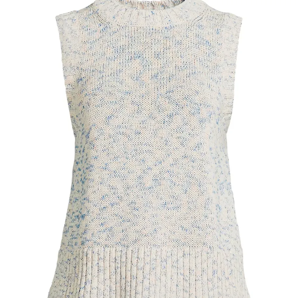 Women's Cotton Tweed Textured Crewneck Vest Sweater