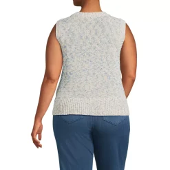 Women's Cotton Tweed Textured Crewneck Vest Sweater