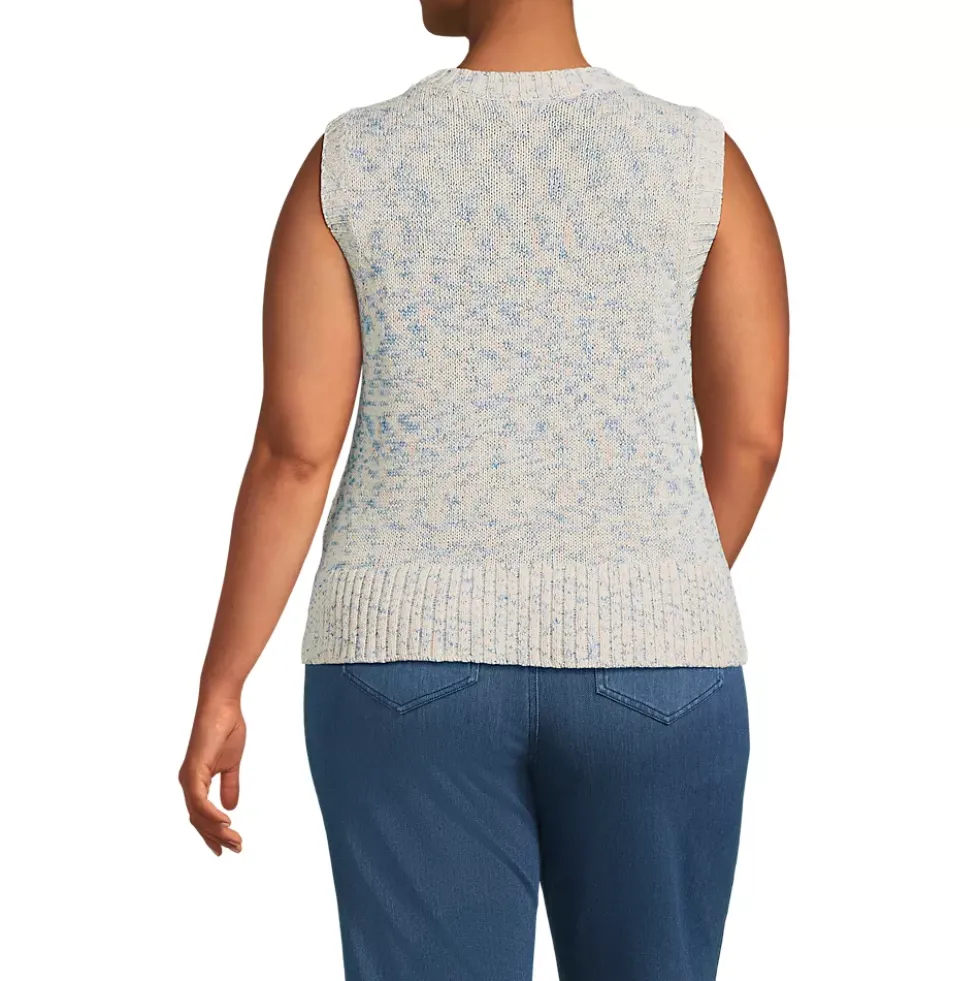 Women's Cotton Tweed Textured Crewneck Vest Sweater