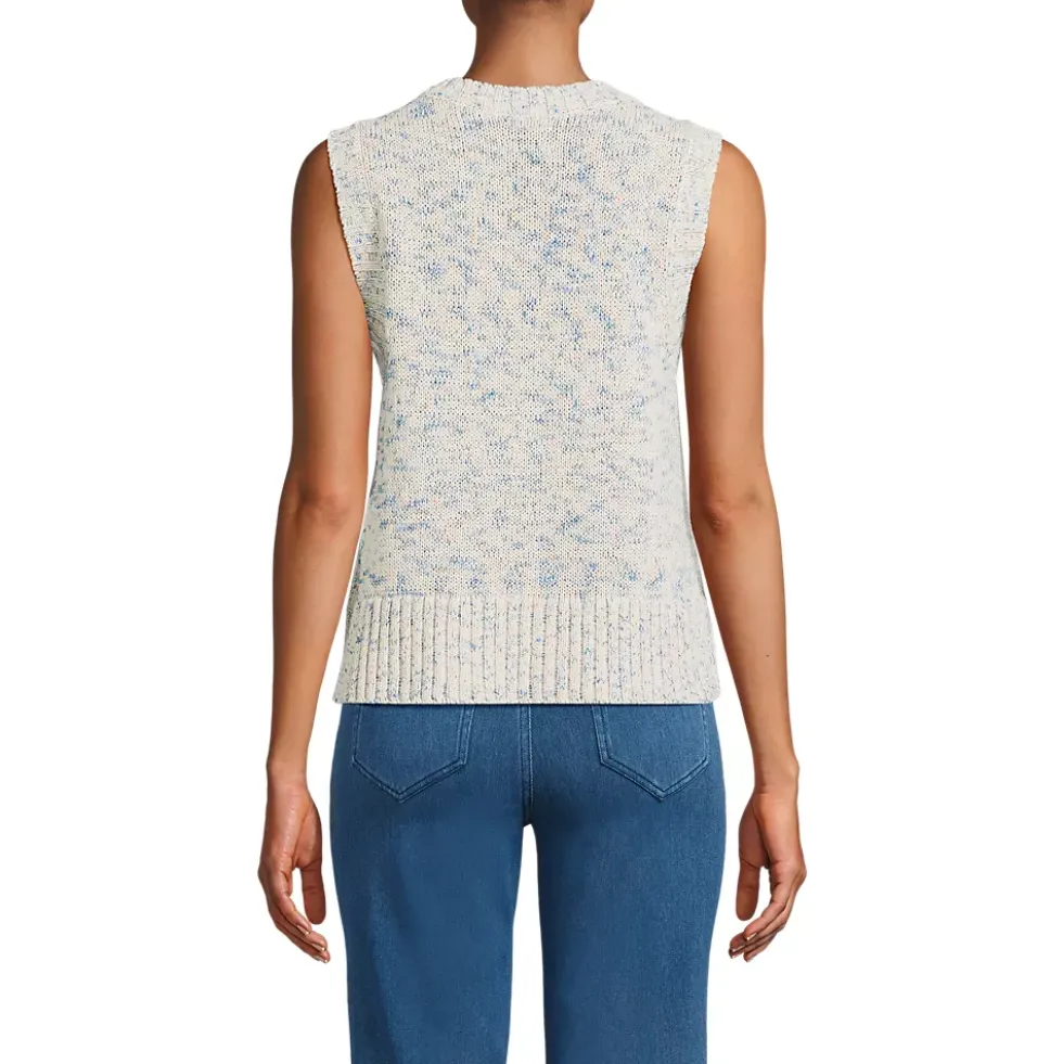Women's Cotton Tweed Textured Crewneck Vest Sweater