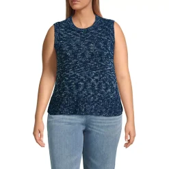 Women's Cotton Tweed Textured Crewneck Vest Sweater
