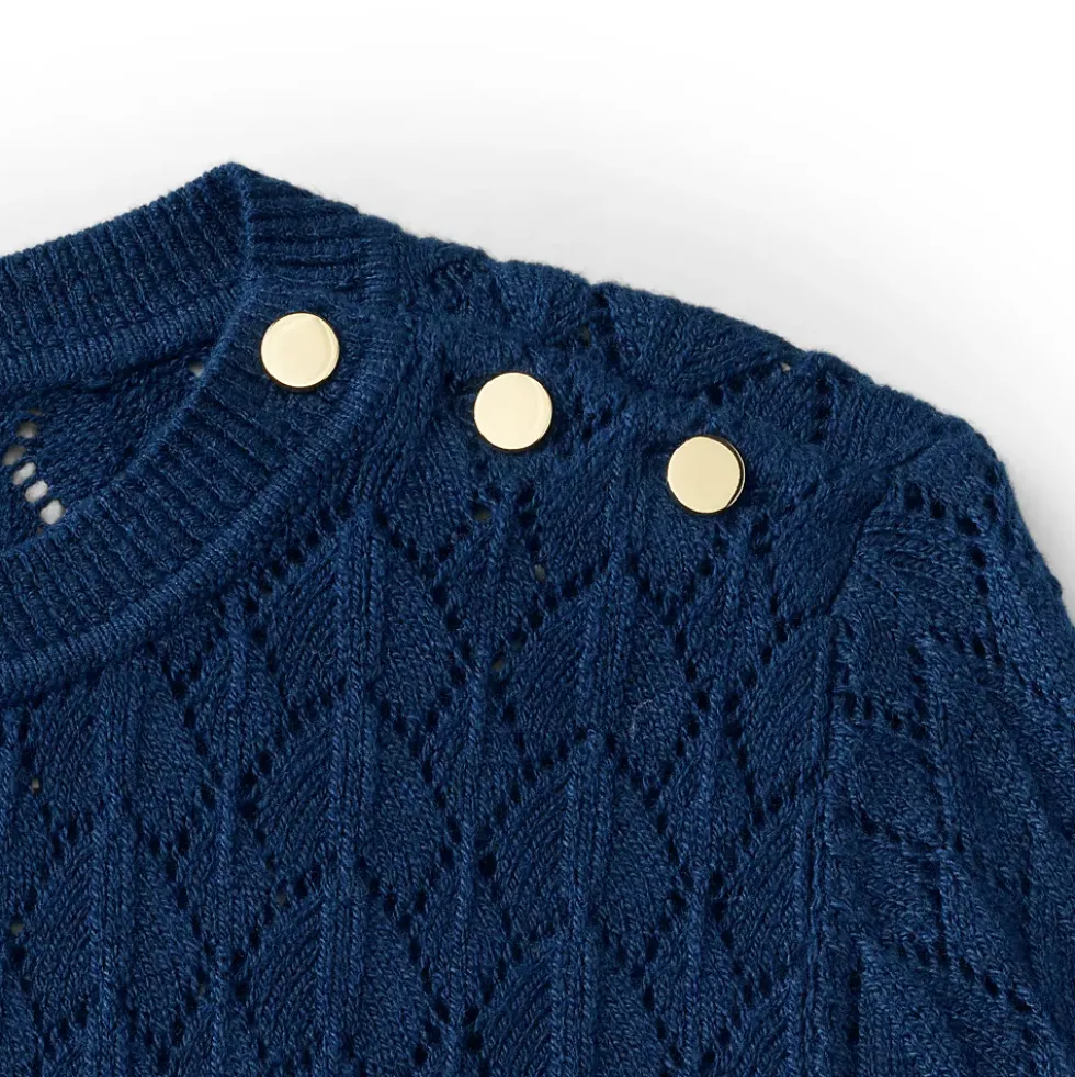 Women's Cotton Viscose Button Shoulder Modern Crew Sweater
