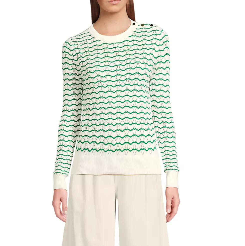 Women's Cotton Viscose Button Shoulder Modern Crew Sweater