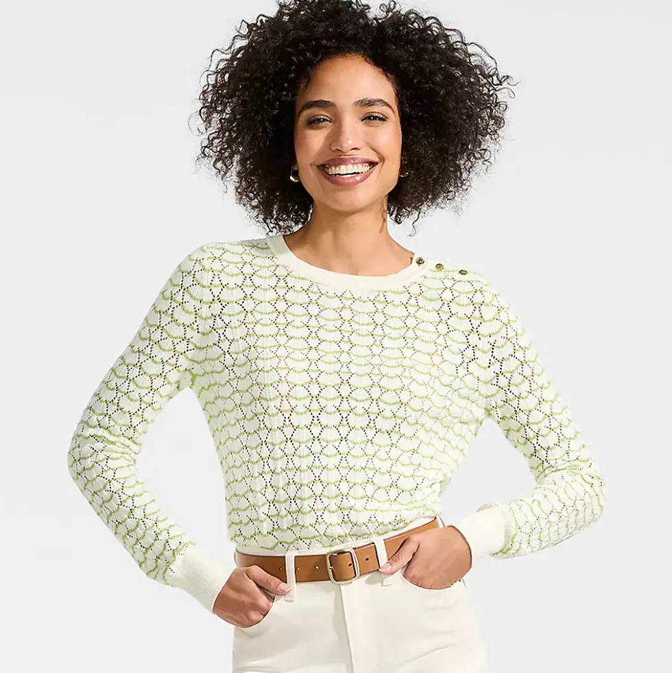 Women's Cotton Viscose Button Shoulder Modern Crew Sweater