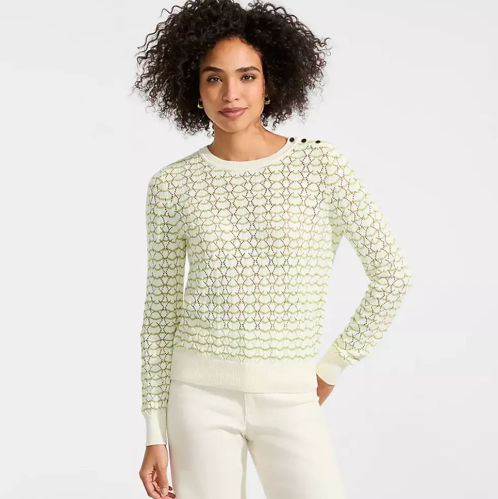 Women's Cotton Viscose Button Shoulder Modern Crew Sweater