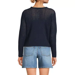 Women's Cotton Viscose Mesh Jacquard Crew Neck Sweater