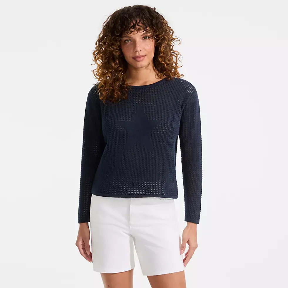 Women's Cotton Viscose Mesh Jacquard Crew Neck Sweater