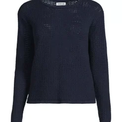 Women's Cotton Viscose Mesh Jacquard Crew Neck Sweater