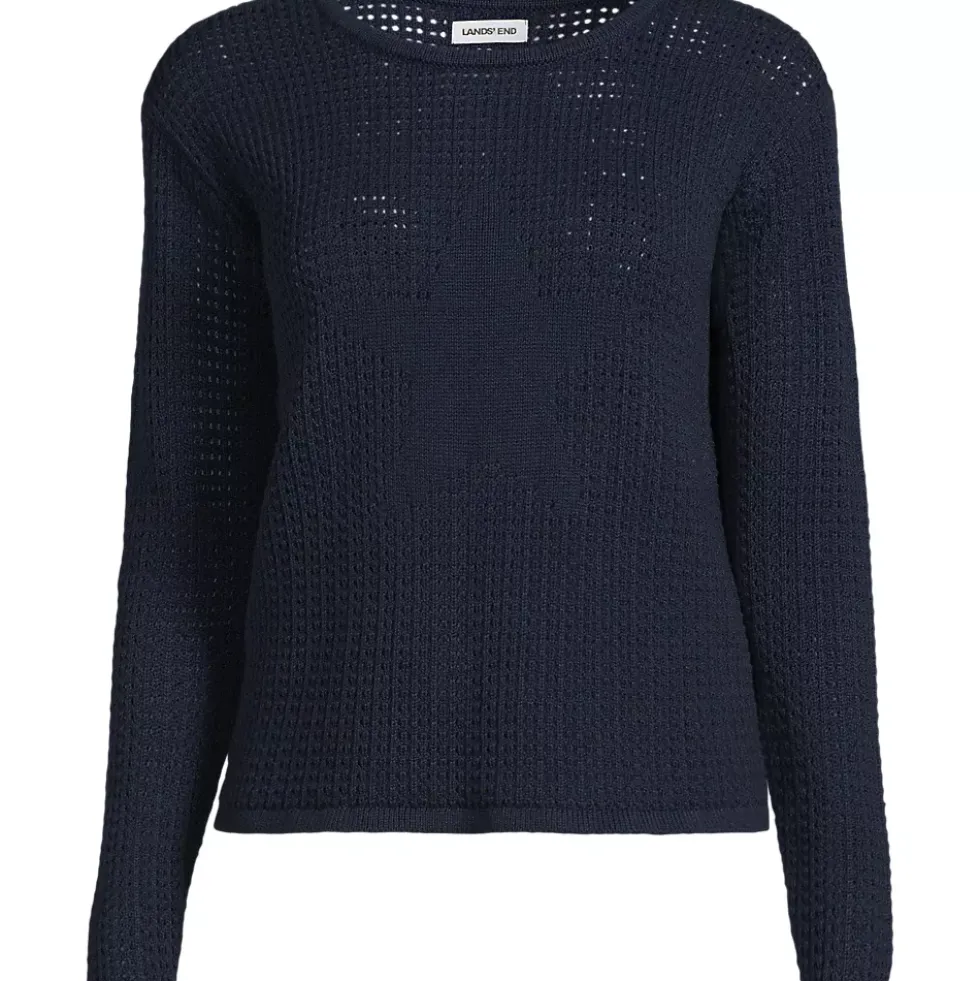 Women's Cotton Viscose Mesh Jacquard Crew Neck Sweater