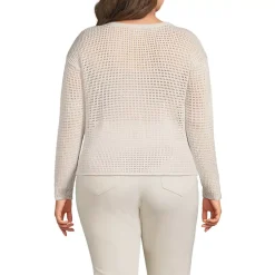 Women's Cotton Viscose Mesh Jacquard Crew Neck Sweater