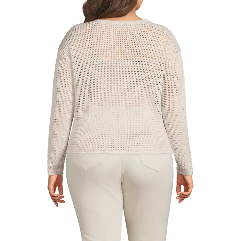 Women's Cotton Viscose Mesh Jacquard Crew Neck Sweater