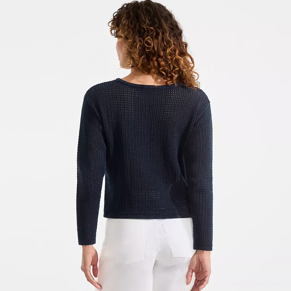 Women's Cotton Viscose Mesh Jacquard Crew Neck Sweater