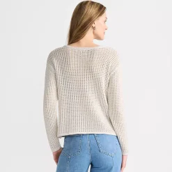 Women's Cotton Viscose Mesh Jacquard Crew Neck Sweater