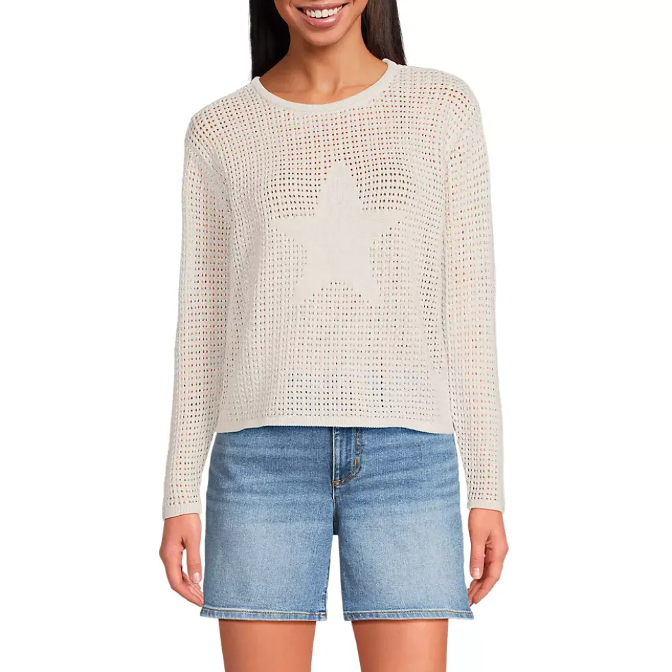 Women's Cotton Viscose Mesh Jacquard Crew Neck Sweater