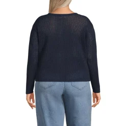 Women's Cotton Viscose Mesh Jacquard Crew Neck Sweater