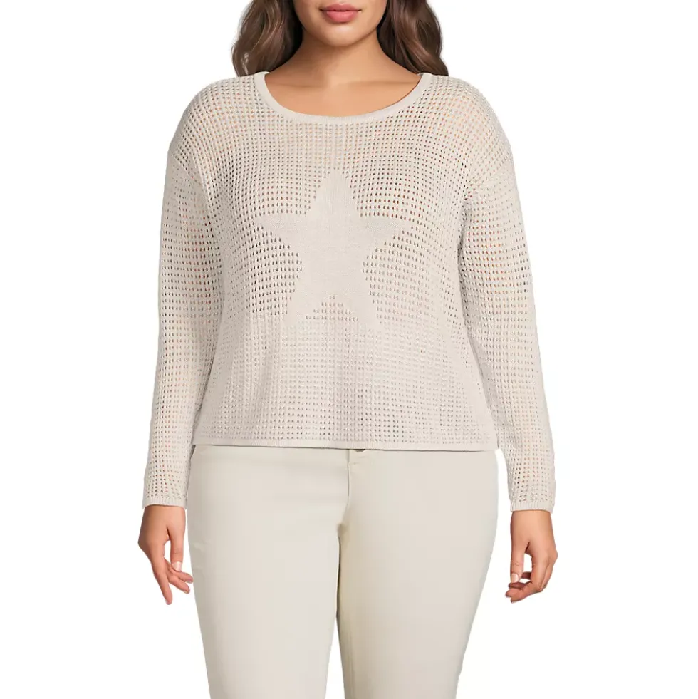 Women's Cotton Viscose Mesh Jacquard Crew Neck Sweater