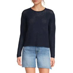 Women's Cotton Viscose Mesh Jacquard Crew Neck Sweater