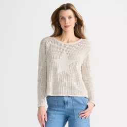 Women's Cotton Viscose Mesh Jacquard Crew Neck Sweater
