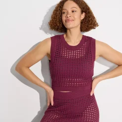 Women's Cotton Viscose Open Knit Sleeveless Scoop Neck Top Cover Up