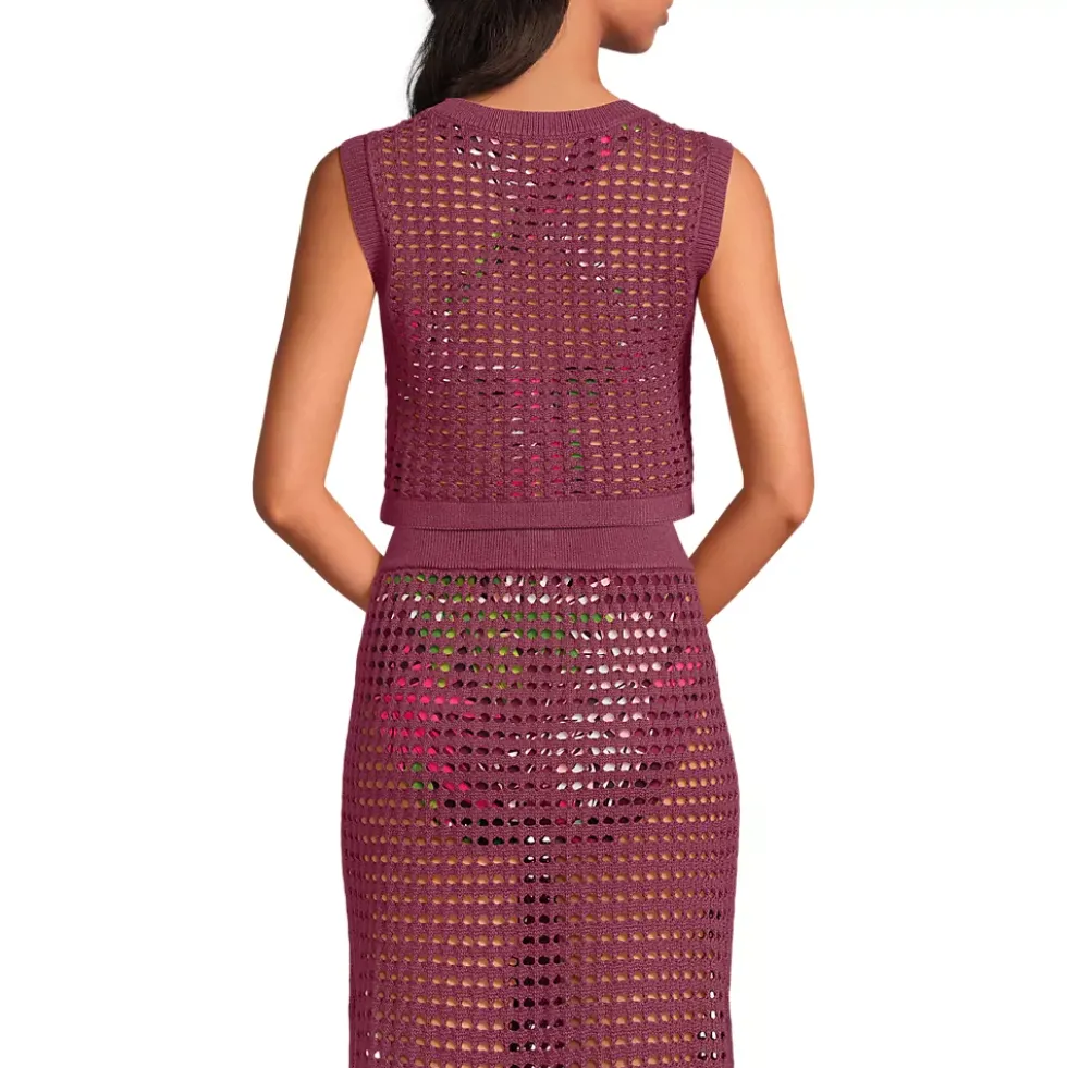 Women's Cotton Viscose Open Knit Sleeveless Scoop Neck Top Cover Up