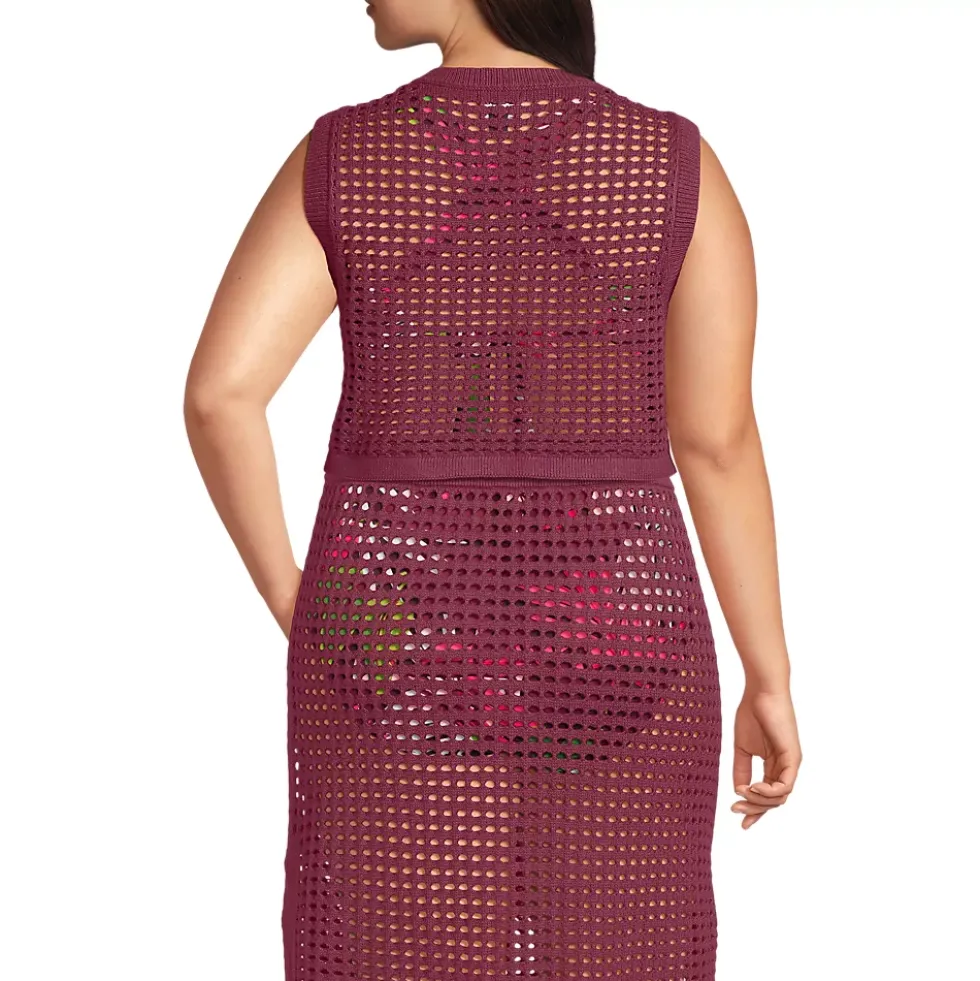 Women's Cotton Viscose Open Knit Sleeveless Scoop Neck Top Cover Up