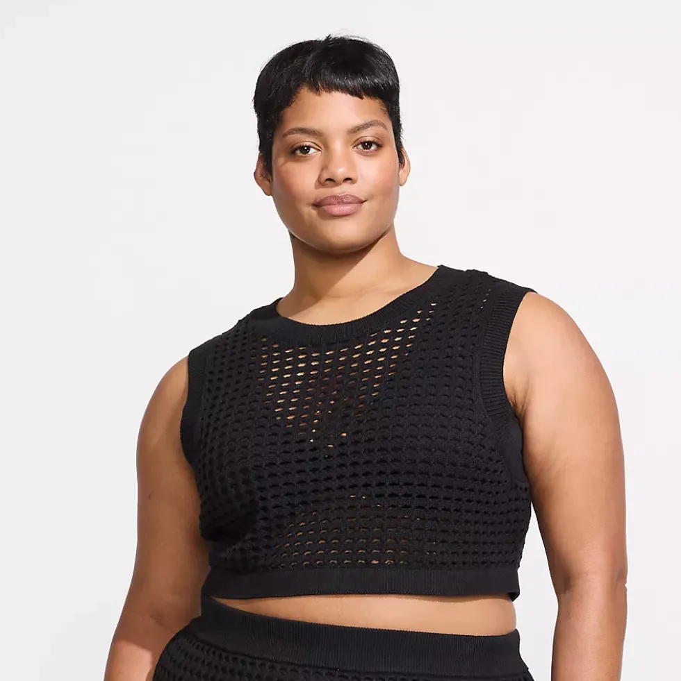 Women's Cotton Viscose Open Knit Sleeveless Scoop Neck Top Cover Up