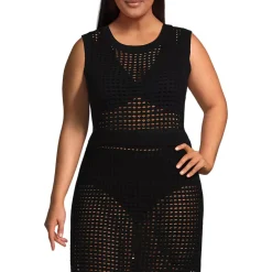 Women's Cotton Viscose Open Knit Sleeveless Scoop Neck Top Cover Up