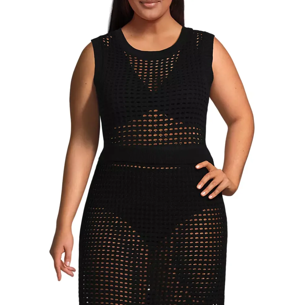 Women's Cotton Viscose Open Knit Sleeveless Scoop Neck Top Cover Up