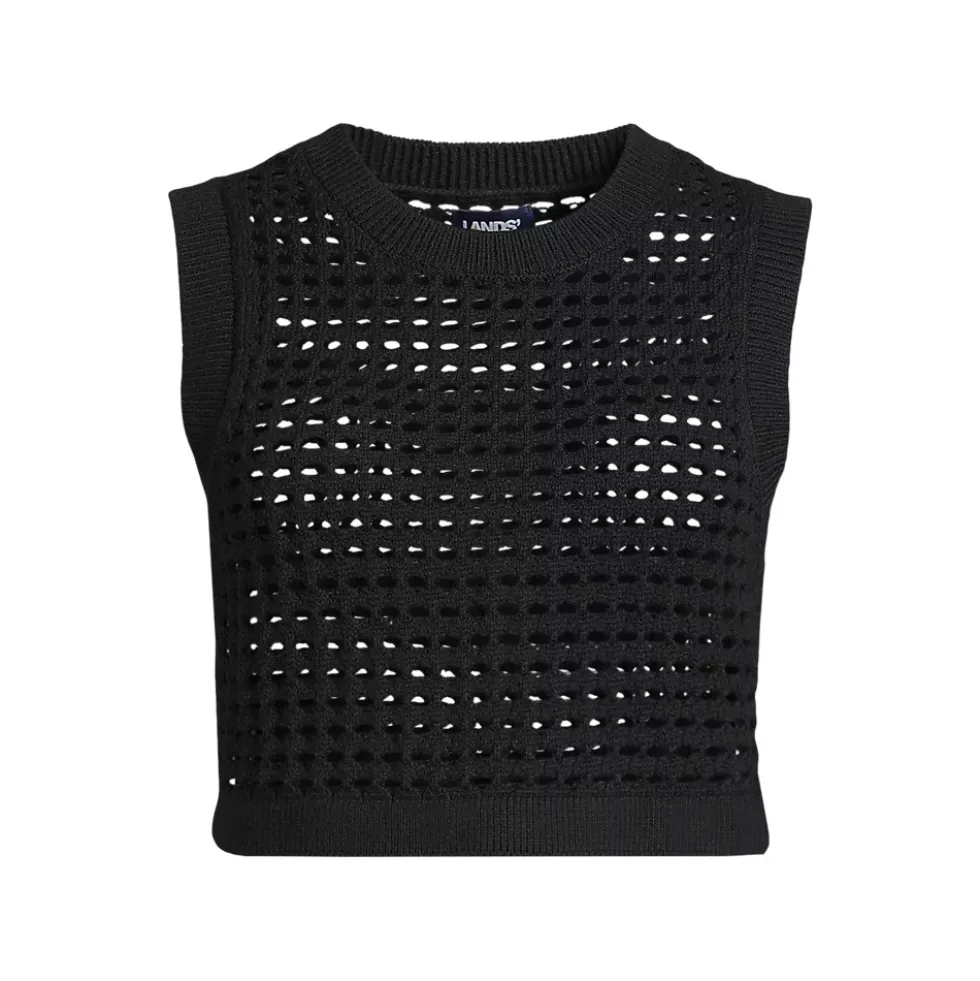 Women's Cotton Viscose Open Knit Sleeveless Scoop Neck Top Cover Up