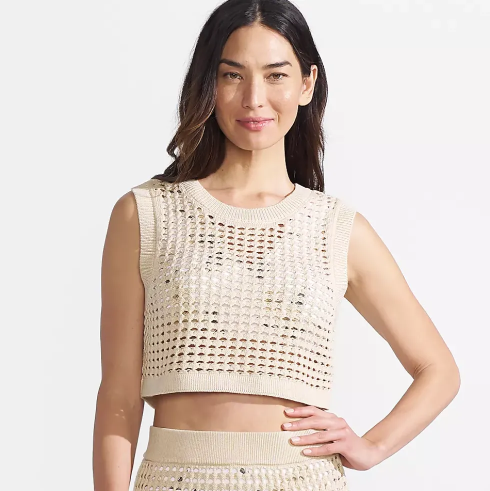 Women's Cotton Viscose Open Knit Sleeveless Scoop Neck Top Cover Up