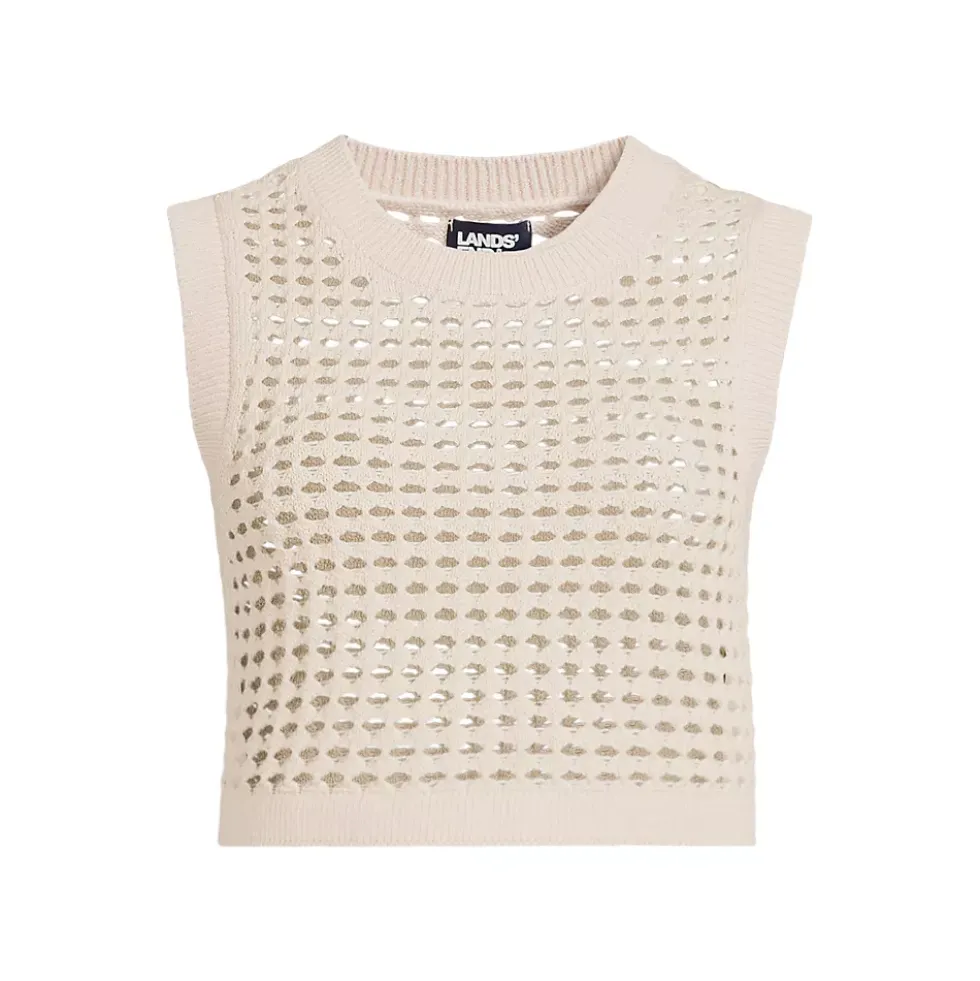 Women's Cotton Viscose Open Knit Sleeveless Scoop Neck Top Cover Up