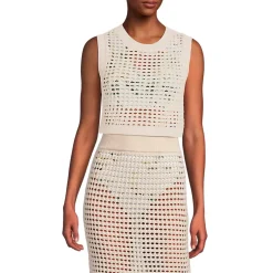 Women's Cotton Viscose Open Knit Sleeveless Scoop Neck Top Cover Up