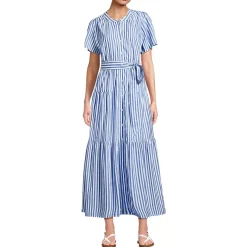 Women's Cotton Voile Button Front Maxi Dress