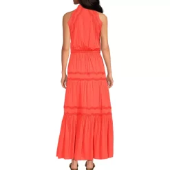Women's Cotton Voile Halter Tiered Maxi Dress