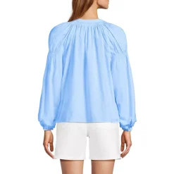 Women's Cotton Voile Long Sleeve Raglan Smocked Top