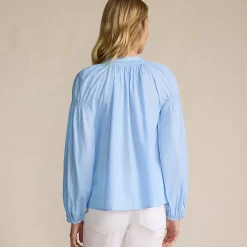 Women's Cotton Voile Long Sleeve Raglan Smocked Top