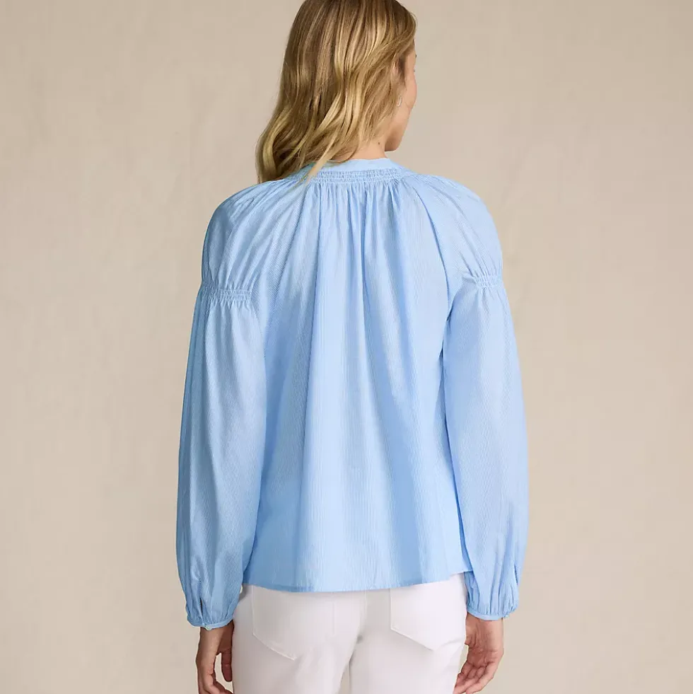 Women's Cotton Voile Long Sleeve Raglan Smocked Top