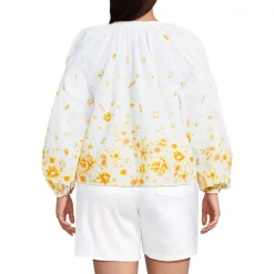 Women's Cotton Voile Long Sleeve Raglan Smocked Top