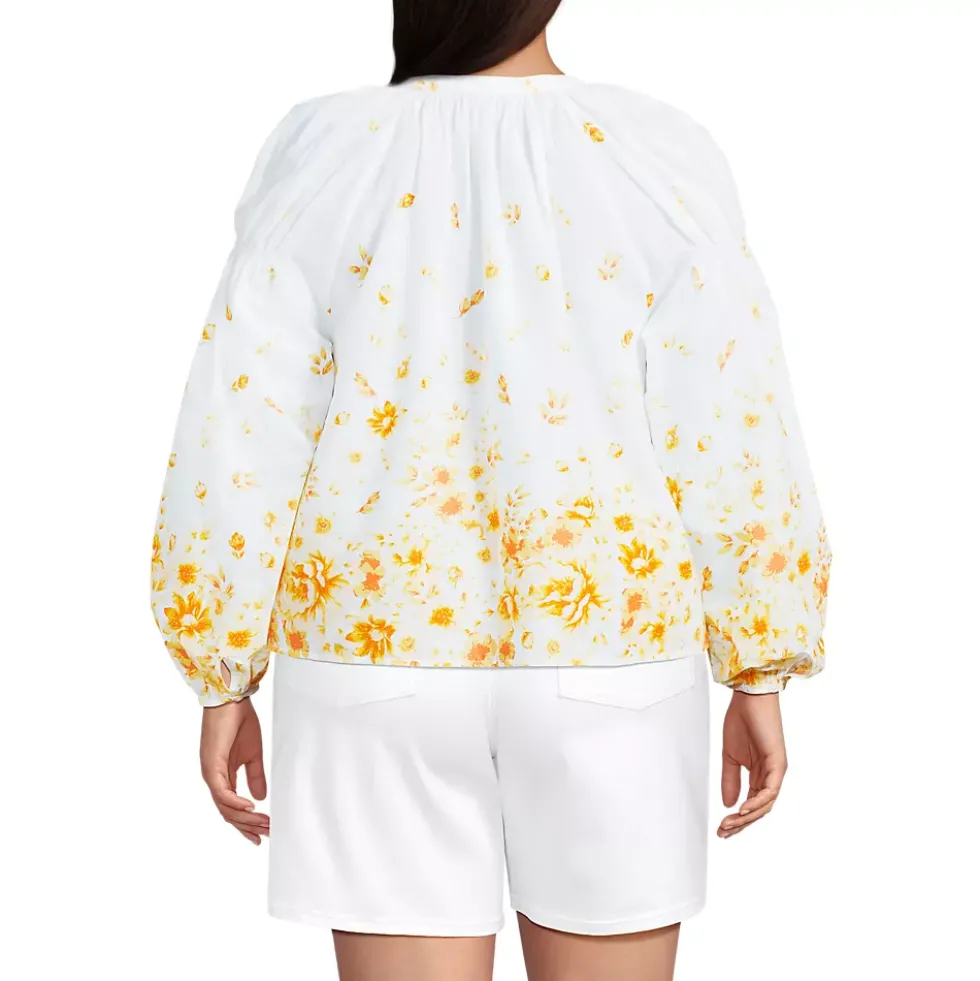 Women's Cotton Voile Long Sleeve Raglan Smocked Top