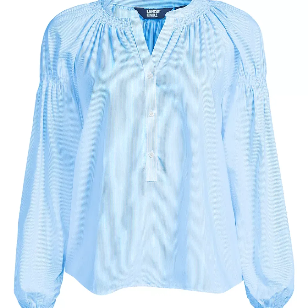 Women's Cotton Voile Long Sleeve Raglan Smocked Top